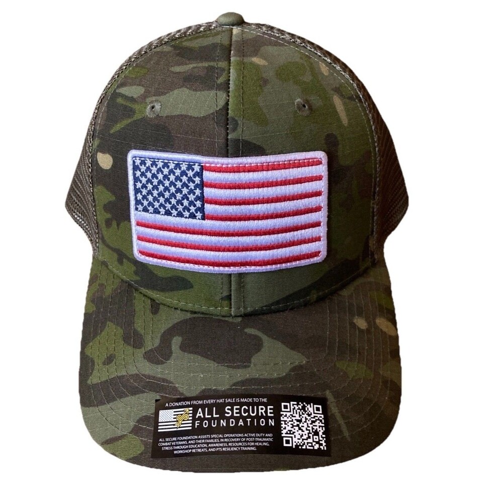 Dewalt Green Camo With American Flag Snapback Mesh Trucker Cap One Size